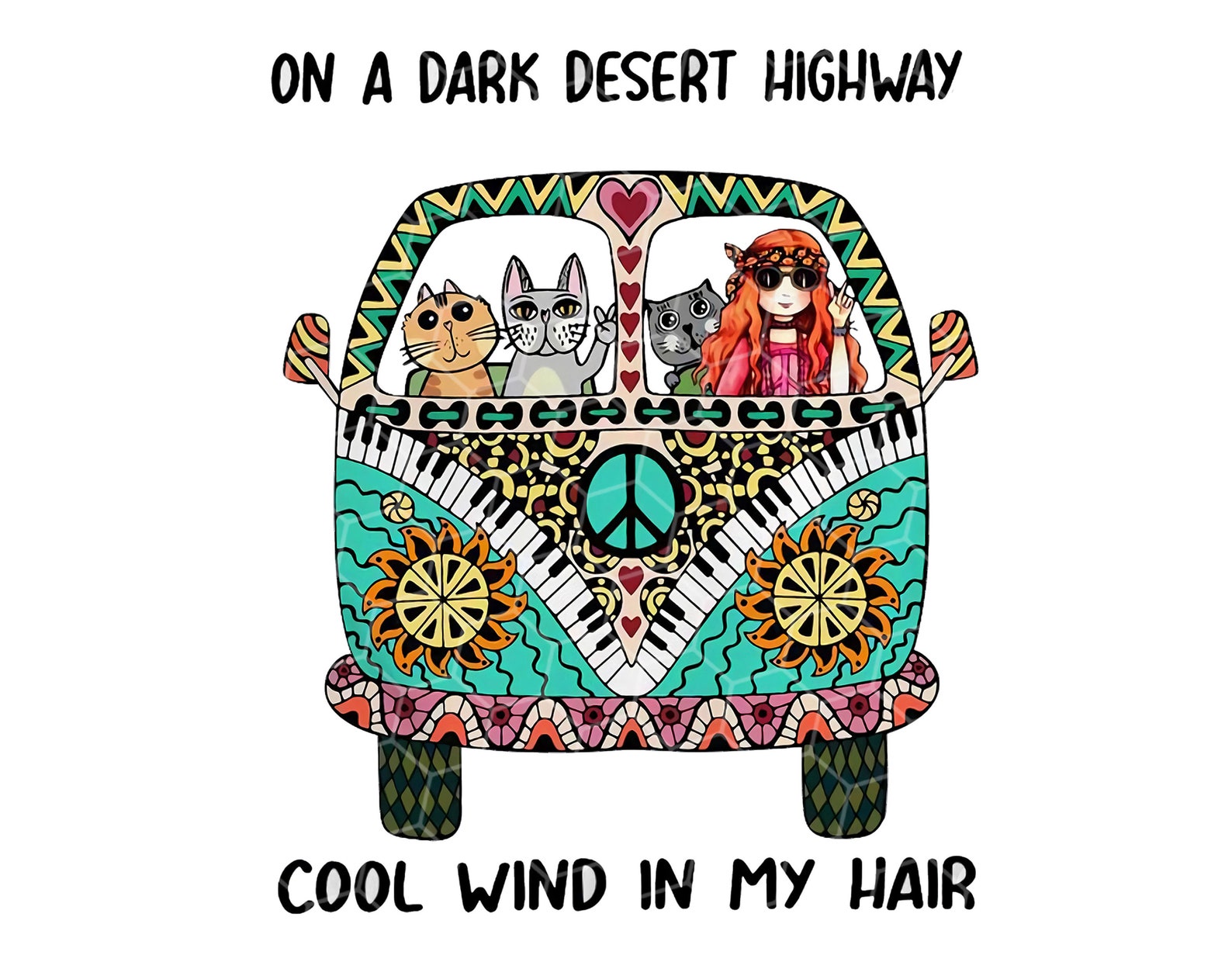 On A Dark Desert Highway Cool Wind In My Hair Peace Cat Etsy