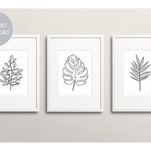 Botanische kunst aan de muur, set van 3 prints, minimalistisch, boerderij decor, home decor, plantenprint, afdrukbare muur decor