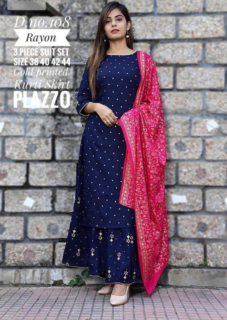 Designer Printed Rayon Kurti Pant Set With Printed Dupatta Set For Women And Girls||Kurti Dupatta Set||Designer Kurti Set||Free Shipping