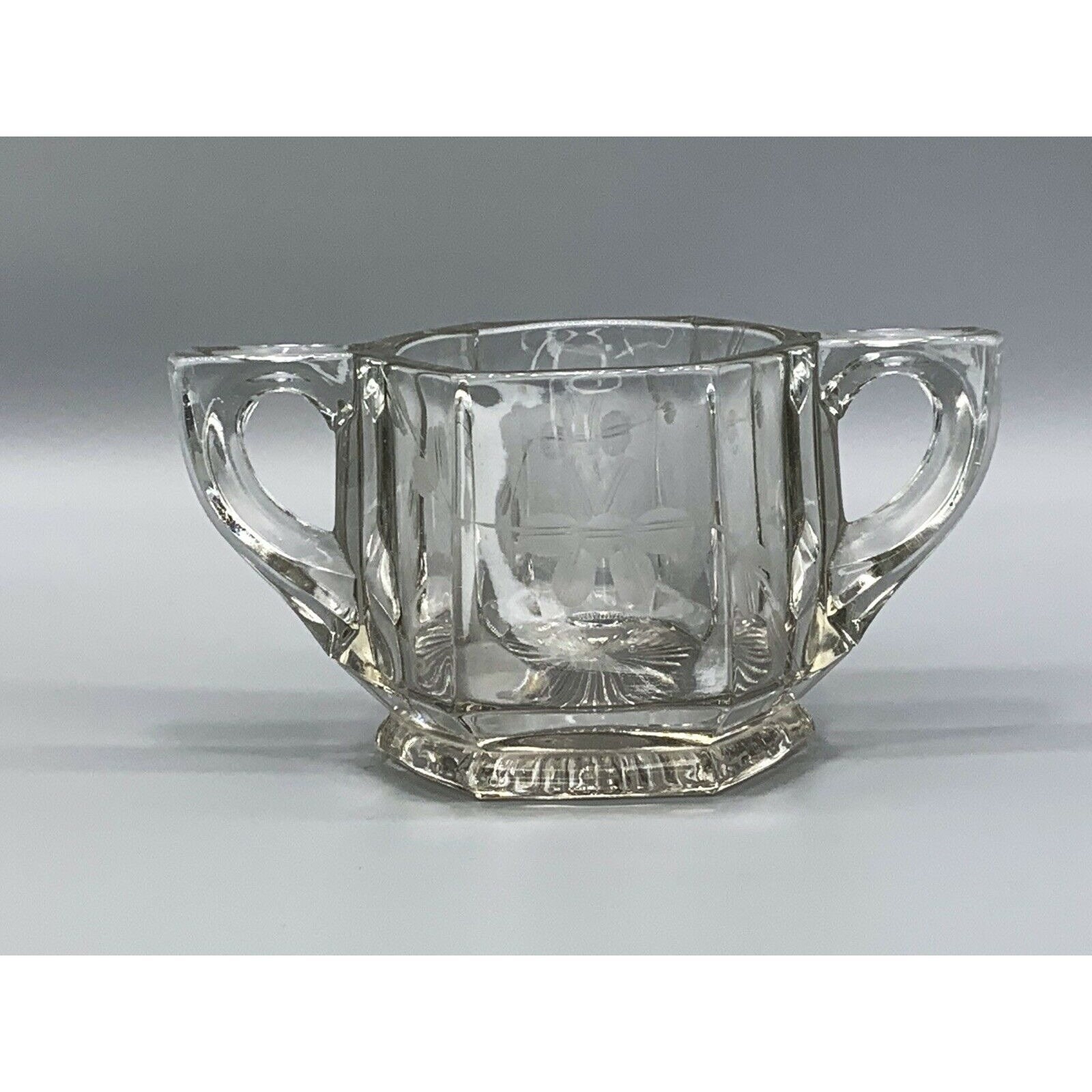Vintage Sugar Bowl Hexagon Etched Flower Clear Pressed Glass Bottom - Etsy