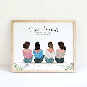 Friendship Print Best Friend Gift For Her Four Friends Gift For Best Friend Custom Friendship Gift Best Friend Gifts 4 Best Friends Picture