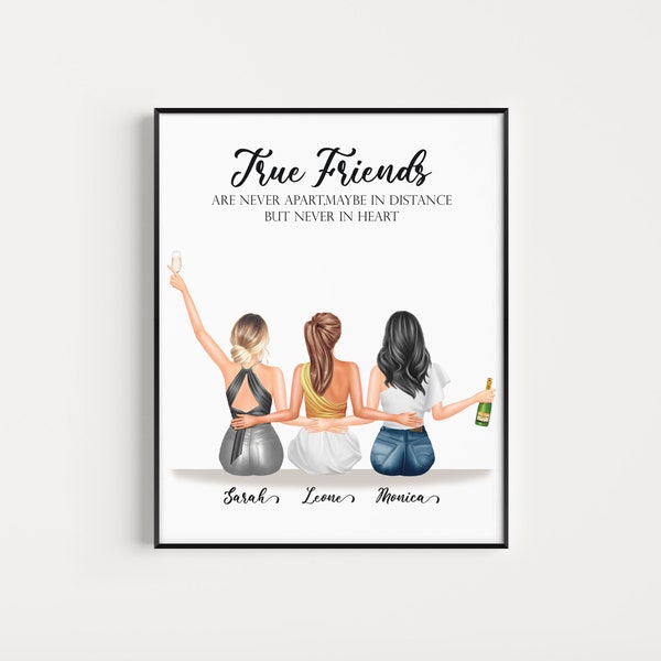 Custom Best Friend Gift Friendship Gift 3 Best Friends Print Three Best Friends Gifts Best Friend Birthday Gifts Friends long distance gift