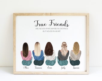 Best Friend Print,Best Friend Gift,Personalized Print,5 Friends Portrait,Custom Best Friend Portrait,Friendship Gift,Five Girls Gift,V5