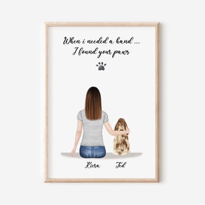 Personalised Handmade Pet Print, Custom Dog Owner, Custom Family Pet Portrait, Personalized Gift, Dog and Owner Gift, Dog Lovers Gift