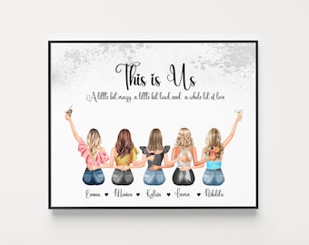 Impression personnalisée du portrait Best Friends : illustration personnalisée (fichier PDF) Cadeau personnalisé pour votre groupe d'amis