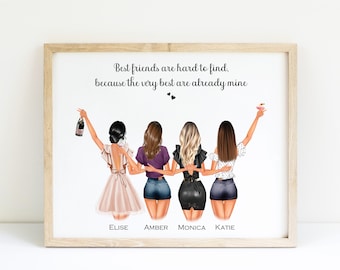 4 Friends Print | Best Friend Gift | Bestie Gifts | Birthday Gift for Her | Gift for Friends| Friendship Quote | Personalised Print