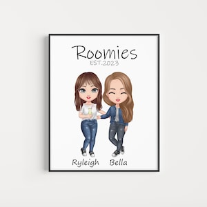 Apartment Decor Dorm Decor for College Girls Roomate Gifts College Dorm Decor Roommate Sign Custom Chibi Portrait Roomies Picture