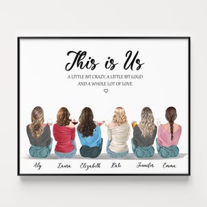 Group of friends Print, Group Drawing Prints, 6 Best Friend Gift, Friends Illustration, Personalized Gift for Her