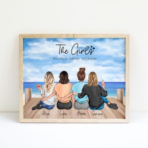 Friend Group Print,4 Friends Picture, Best Friends Birthday Gifts,Personalizied Best Friend Portrait,Friendship 4 girls Print,Gift For Her image 9