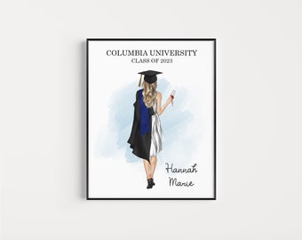 Custom Graduation Portrait ,PRINTABLE Personalized Grad Gift,University High School College Present For Her,Digital Illustration