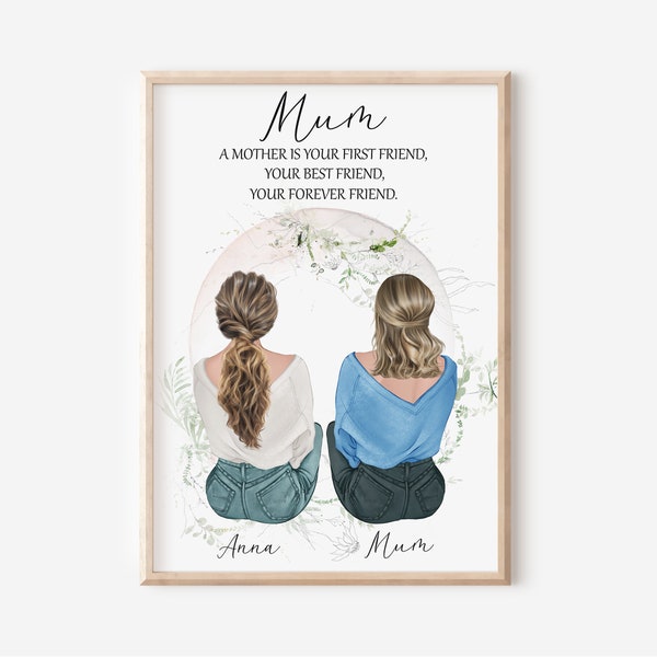 Mothers Day Gift Personalized Mom Gift Mother daughter Print Family Portrait Mother and daughters gift Custom Mother day Gift
