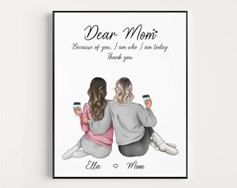 Personalised mother and daughter print, Birthday Gift For Mum, Custom Family, Personalized gifts for mom from daughter, DIGITAL