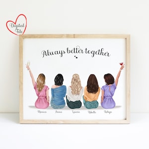 Friendship Gift,Best Friends Gift,5 Best Friends Print,Personalised Gift,Birthday gifts for Friend,Besties Gift,Illustration Picture