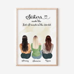3 Best Friend Print, Sisters Gift,Personalized Sister Gifts, Friend Picture ,Group Best Friends Gift,Friend drawing,Sister Gift from Sister