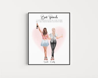 Best Friend Print 2 Best Friends Print Two Best Friends Gift Birthday Gifts For Her Friends Poster Gift for Friend illustration