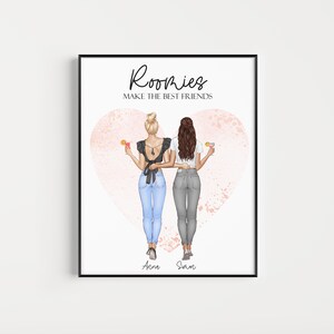 Benutzerdefinierte Zimmerkameraden Illustration - Wohnheim Dekor - College Dorm Dekor - Geschenk für Mitbewohner - Mitbewohner Geschenkidee - Zimmerkollegen Abitur Geschenk