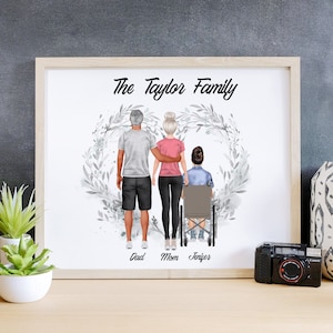Regalo de usuario de silla de ruedas, impresión familiar en silla de ruedas, regalo de papá e hija, regalo especial para discapacitados en silla de ruedas, regalos personalizados, regalo para ella