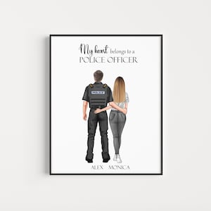 Impresión de pareja de oficiales de policía, cartel personalizado de policía, regalo para el esposo, regalo del día de San Valentín, regalo para el novio policía, regalo del esposo
