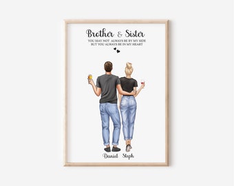 Personalised brother and sister print, gift for brother birthday, gift for sister from brother, gift for him, sister gifts,Family drawing