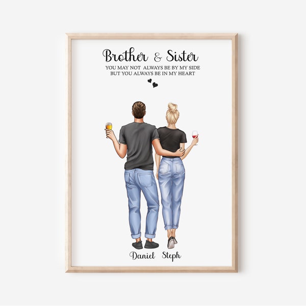 Personalised brother and sister print, gift for brother birthday, gift for sister from brother, gift for him, sister gifts,Family drawing
