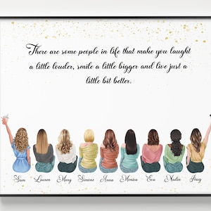 9 migliori amiche stampano regali personalizzati per la sua amica Poster ragazze foto amico disegno nove migliori amiche regalo BFF stampa regalo di amicizia