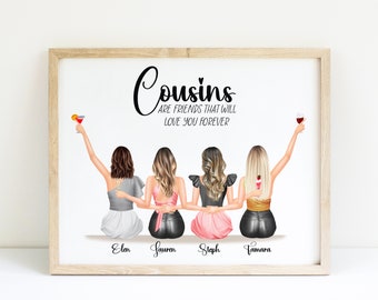 Personalized Cousins Crew Gift Cousin Birthday Gift Four Cousins Gift Custom 4 Cousins Gift Cousins Print Cousins Picture Cousins Painting