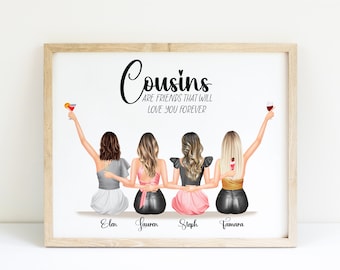 Personalized Cousins Crew Gift Cousin Birthday Gift Four Cousins Gift Custom 4 Cousins Gift Cousins Print Cousins Picture Cousins Painting