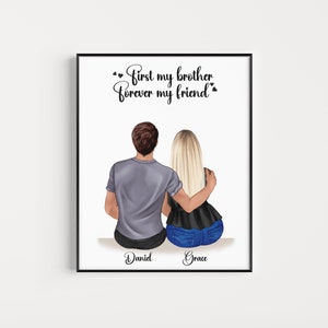 Brother Gifts Sister Gifts Personalized Gift Christmas Gift Siblings Gift for Sister Family Portrait Gift for Brother Custom Brother Print