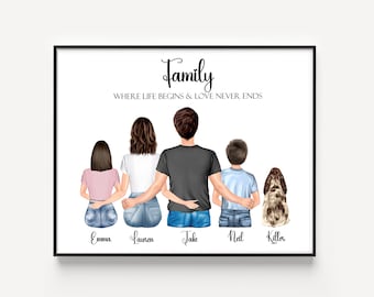 Personalised Family Print, Custom Family Gift, Family Dog Print, Personalized Family Portrait With Pets, Family Print,New Home Gift