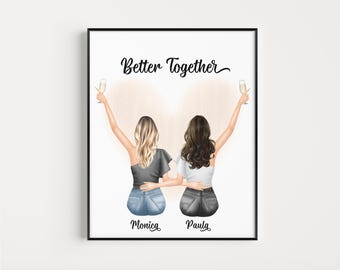 Póster de mejores amigas, regalo personalizado, impresión para novias, mejores amigas, mejores hermanas sentadas para mejores amigas, regalos para mujeres
