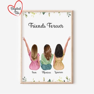 Regalo personalizzato per il migliore amico, regalo di amicizia, stampa dei 3 migliori amici, regali per i tre migliori amici, regali di compleanno per il migliore amico, regalo per amici a lunga distanza