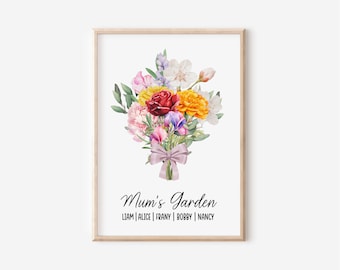 Birth Flower Print Custom Bouquet Painting Birth Flower Bouquet Birth Month Flower Custom Digital Wall Art Print Personalized Gift