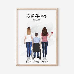 rolstoelgebruiker print, rolstoel beste vrienden cadeau, disabilty print, gehandicapte rolstoelgebruiker, vriendschapscadeau, rolstoelcadeau, dwarslaesie