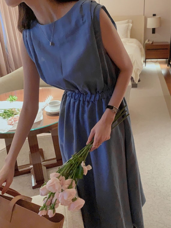 chinese dress ladies Linen Maxi Dress with Pockets