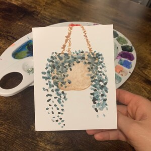 en pot pour plantes suspendues | Jolie carte vierge | de voeux | Peinture à l'aquarelle