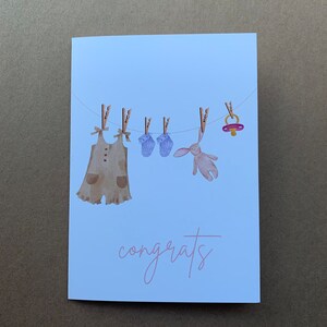 Carte de voeux aquarelle de félicitations pour bébé | Carte vierge bébé nouveau-né | carte d'art peinte à la main | Petite fille | Bébé garçon | Unisexe