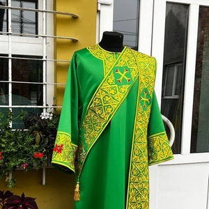 Embroidered Green Protodeacon vestment (Deacon&#39;s vestment) - Orthodox Greek style vestment