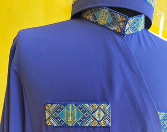 Embroidered Ukraine Cassock - A set of vestments: cassock, skufia (blue color) - Cassock Orthodox