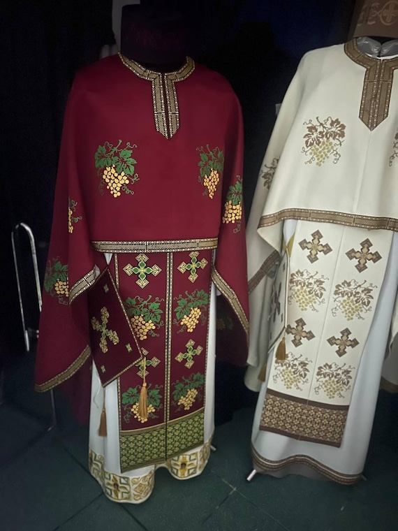 Burgundy Embroidered Greek Vestment - Orthodox Priest Robe