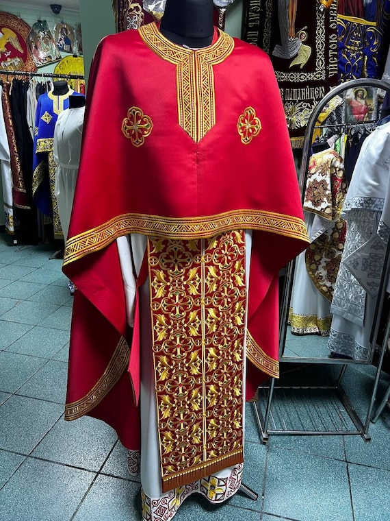 Embroidered Red Priests Vestment – Orthodox Greek Style