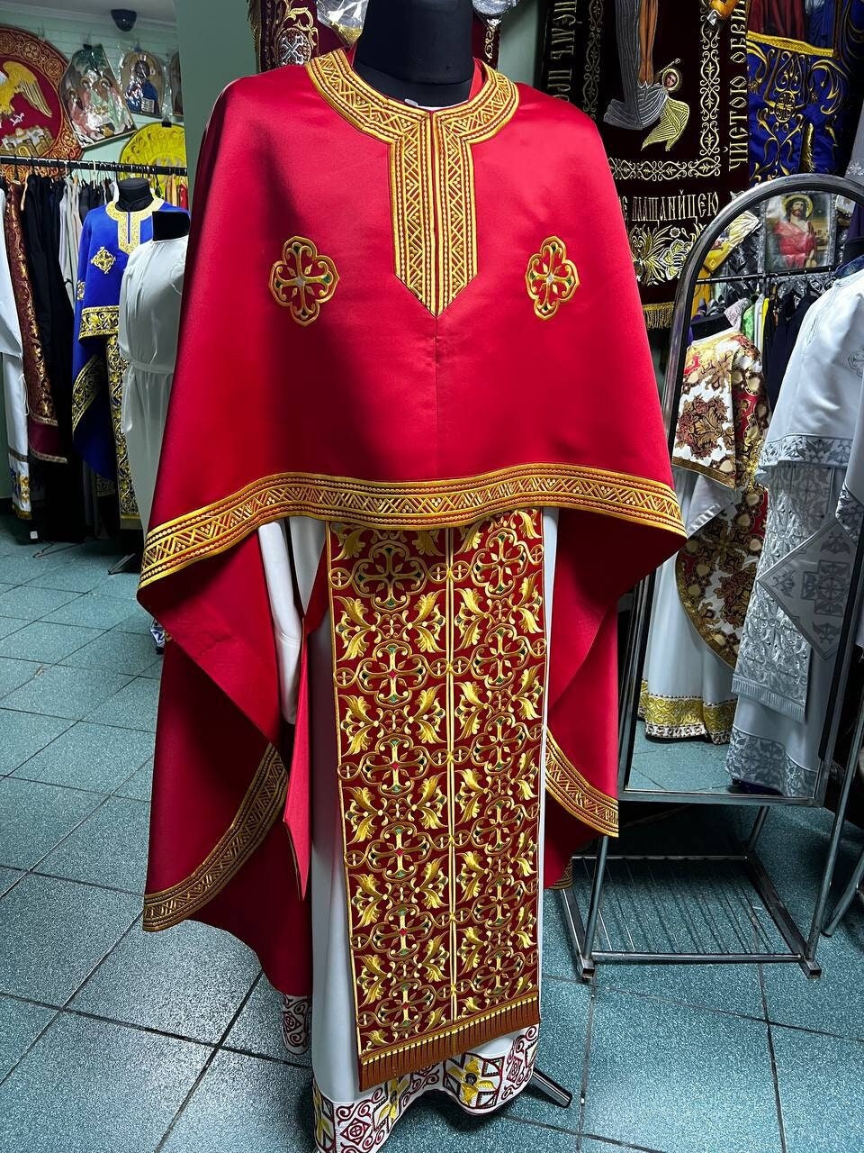 Priests Vestment With Covers Embroidered Red Vestment Orthodox Greek Priests Vestment With Covers Embroidered Red Vestment Orthodox Greek