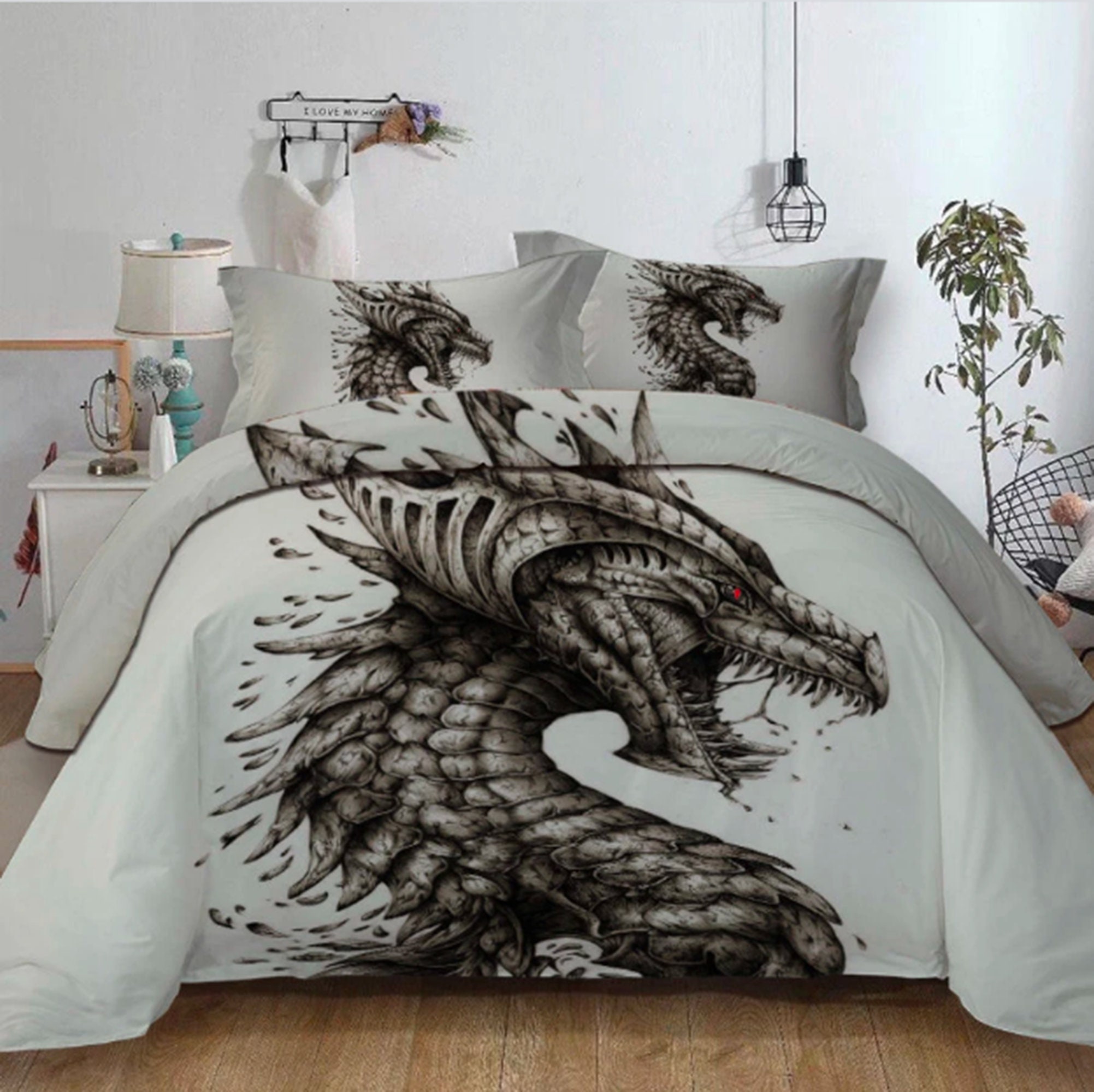 Asian Dragon Bedding Set Brass Legend Oriental Dragon Couture Etsy
