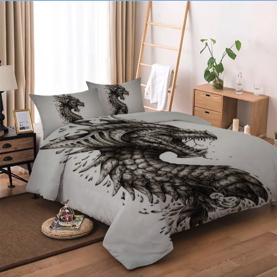 Asian Dragon Bedding Set Brass Legend Oriental Dragon Couture Etsy