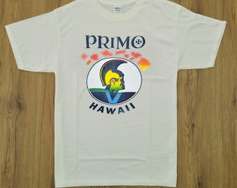 Vtg 70s 80s Primo Hawaiian Beer T-shirt Pink Red M/L Poly Tees 