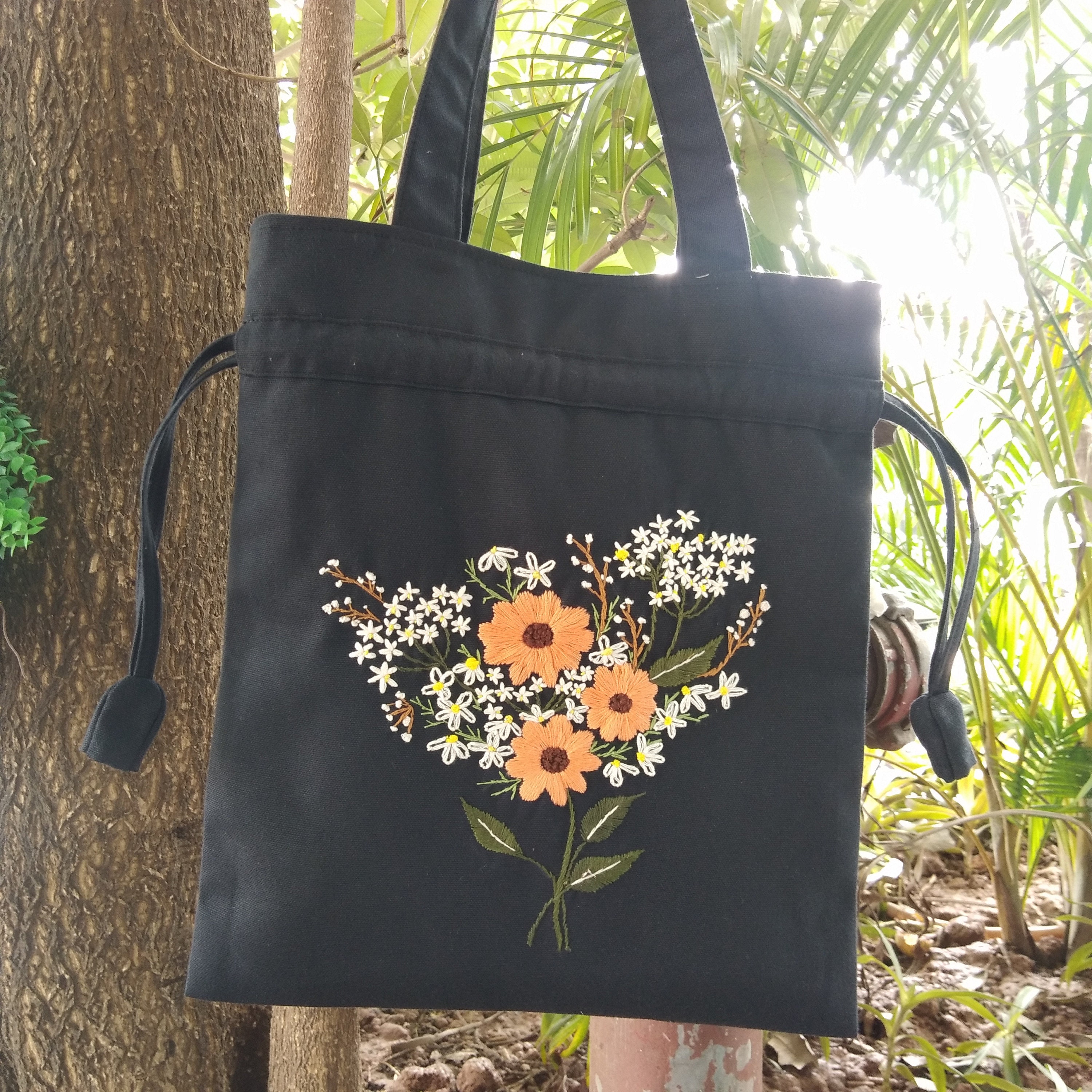Embroidered fabric bags Unique Floral embroidered bags Etsy