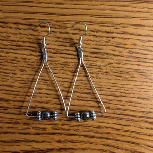 Silver and Black Triangle Hoop Earrings