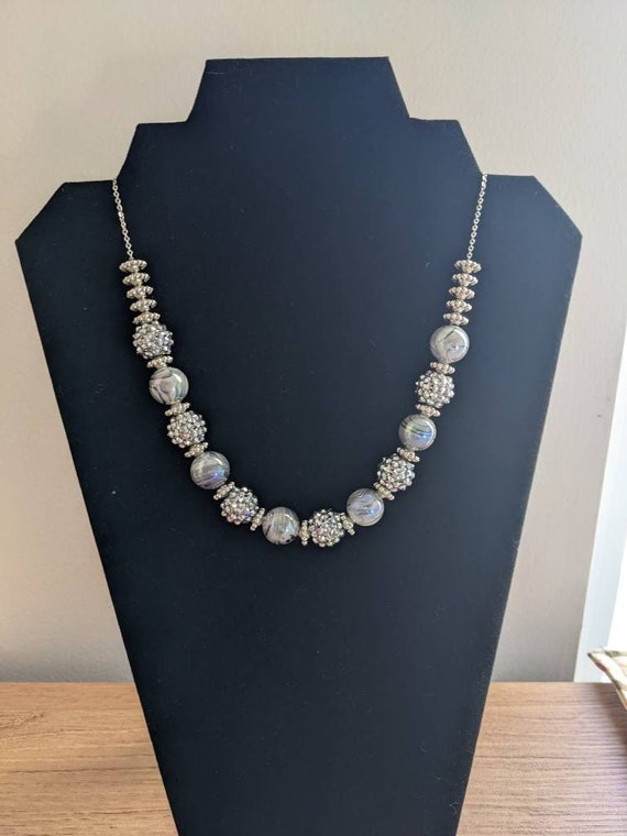 Chic Silver Beaded Necklace The Sparkling