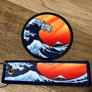 Porte-clés Mont Fuji, brodé, porte-clés Japon, porte-clés, porte-clés japonais, Japon, Grande Vague, Printemps, Saint-Valentin, Kanagawa