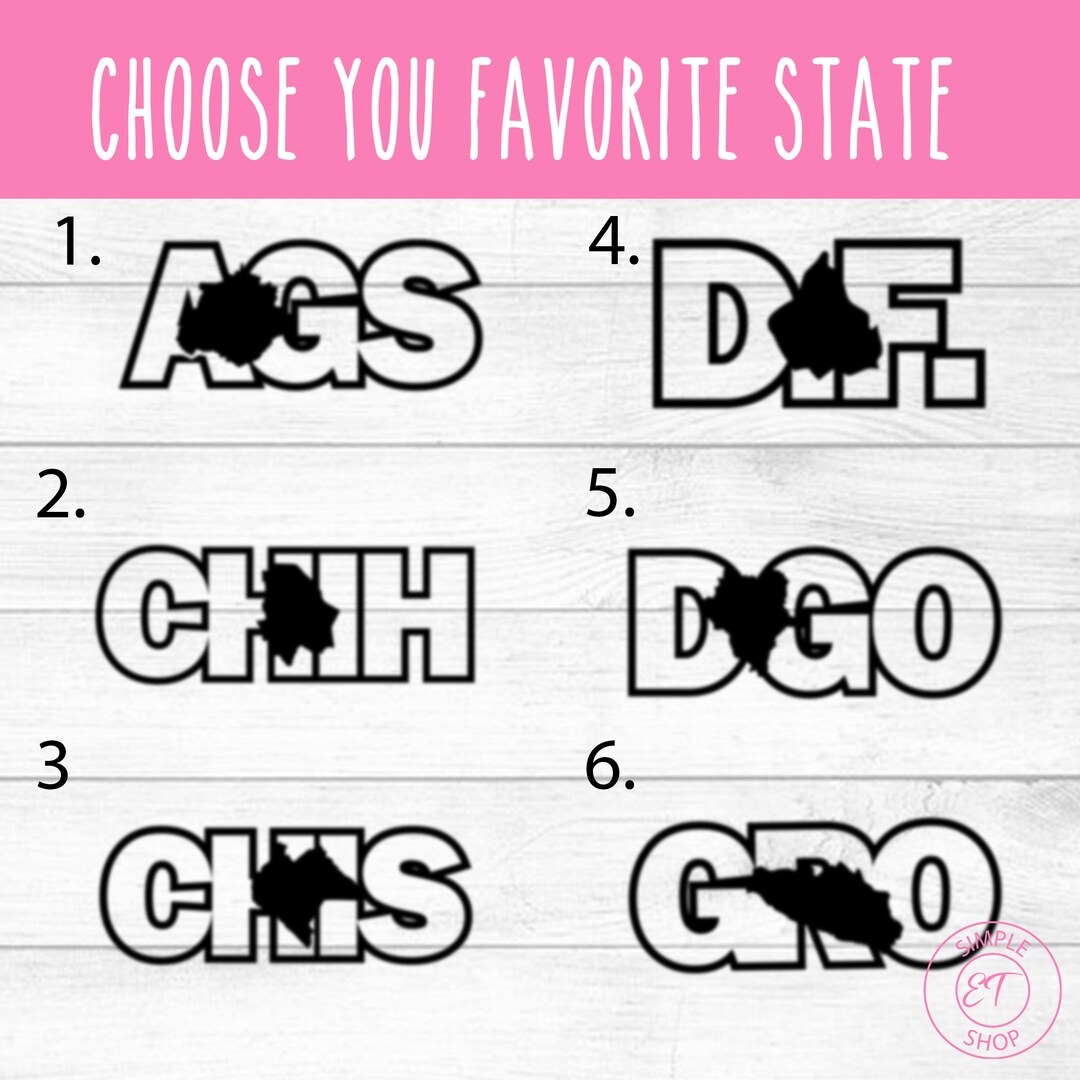 Car Decal, Mexican States, Yeti Decal, Car Decal, Ags, Df, Chih, Dgo ...