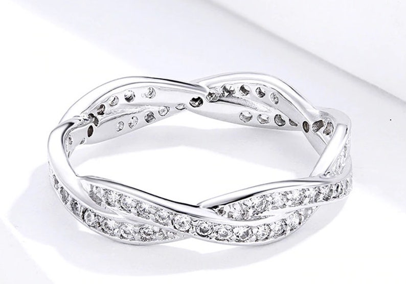 wedding band women silver eternity rings for women Wedding bands Women Twisted Rope both side diamond style promise ring